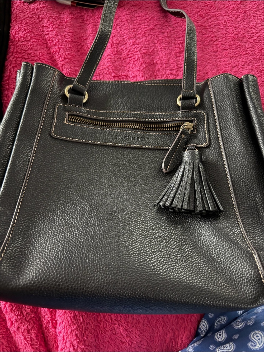 St. John's Bay Black Pebbled Shoulder Tote with Tassel